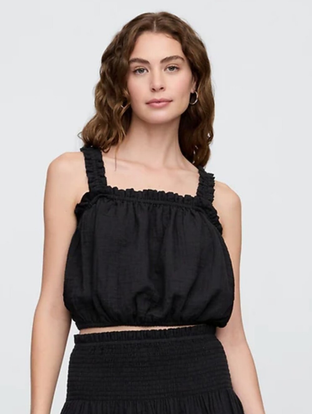 Gap Black Gauze Smocked Tank Top Women XL NWT Sealed Crop Ruffle Strap Blouse